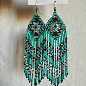 Handcrafted Beaded Earrings in Turquoise and Black